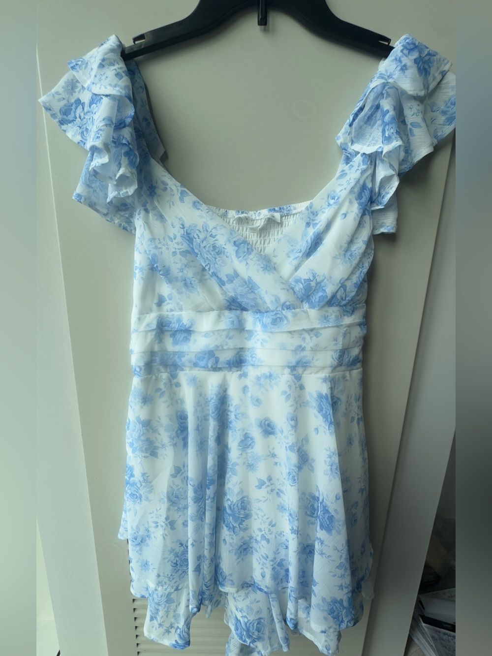 Altar'd State Lainey double layered romper dress with Light Blue & white Floral